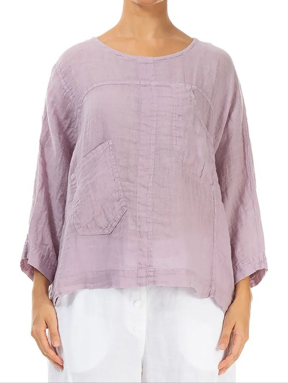 Grizas Peach Linen-Blend Relaxed Pocket Tunic Small